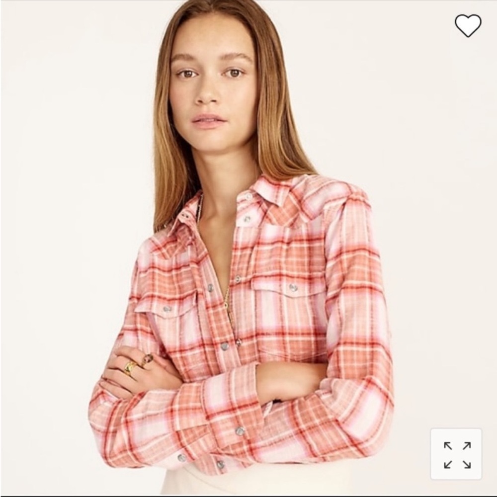 J Crew slim fit western shirt in blush tartan flannel